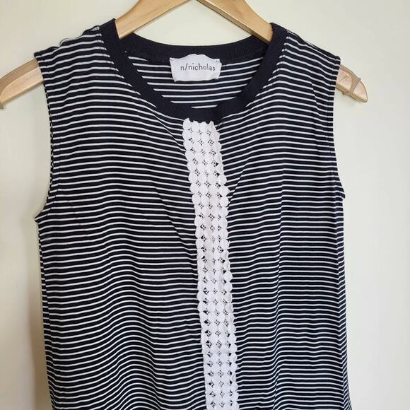 N Nicholas Sleeveless Dropped Waist Embroidered Cotton Dress - Stripes - Multi - Picture 5 of 12